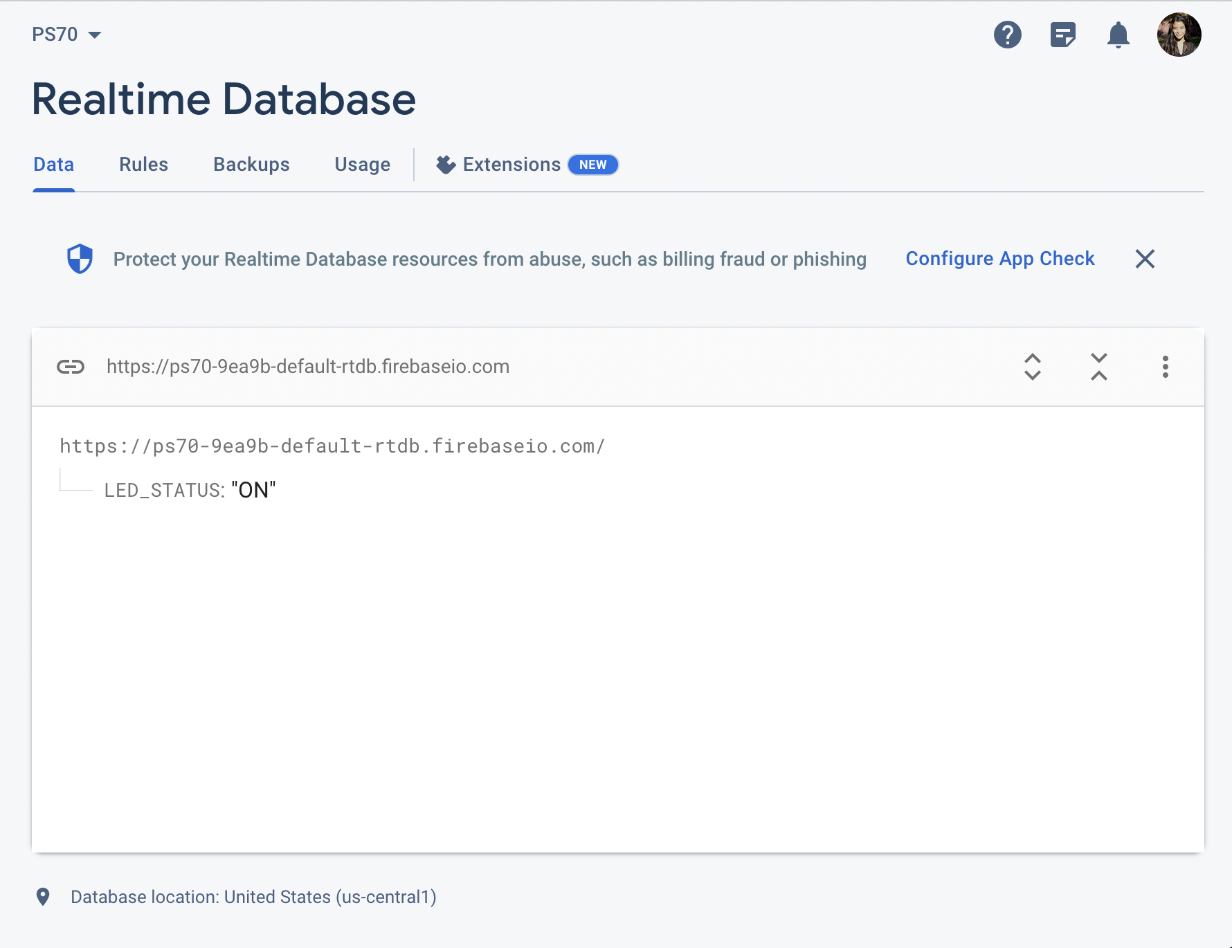 Realtime database screengrab